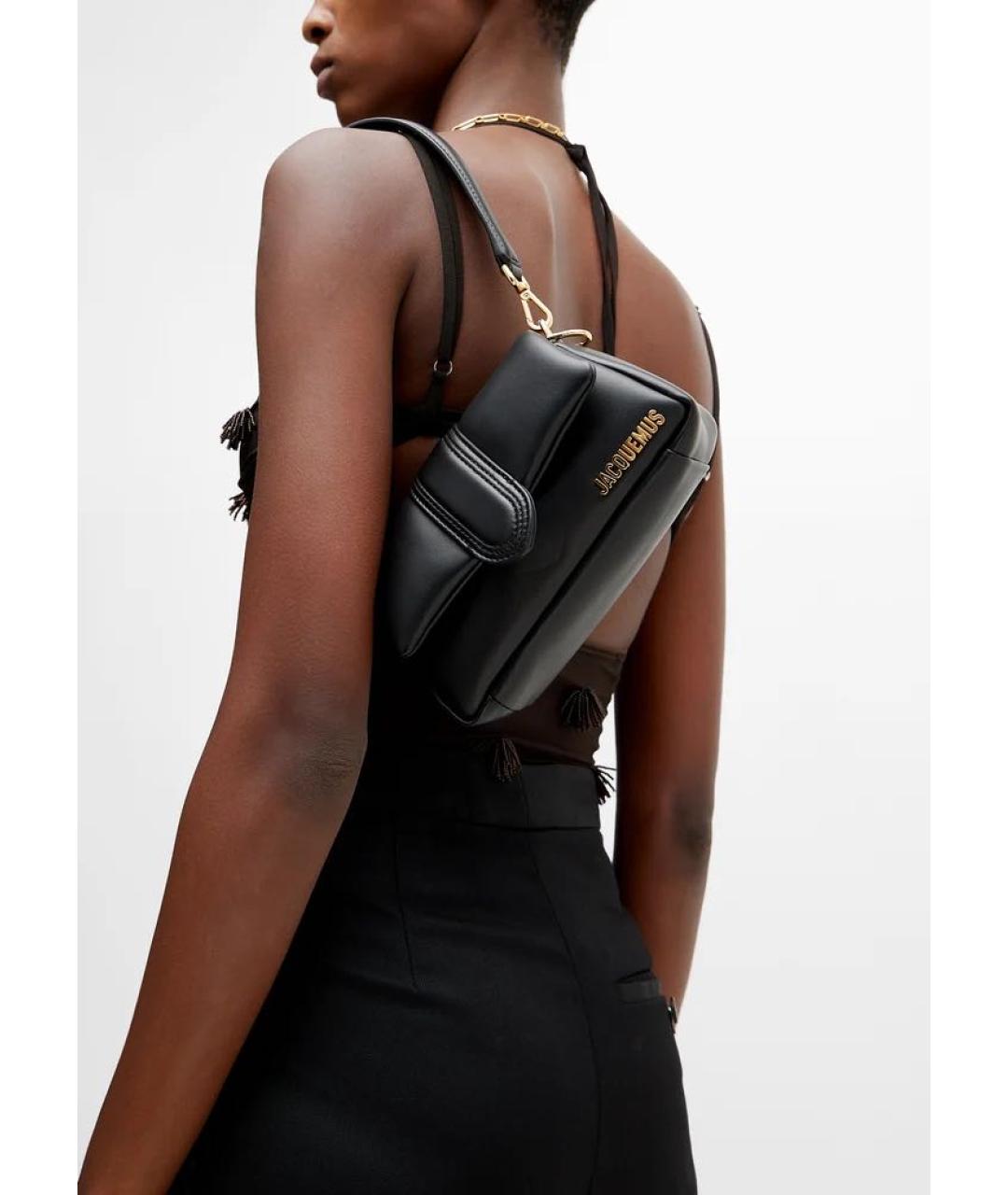 JACQUEMUS Черная кожаная сумка через плечо, фото 3