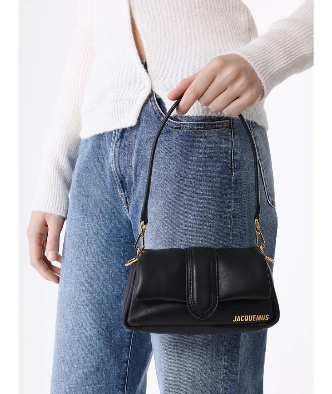 JACQUEMUS Черная кожаная сумка через плечо, фото 5