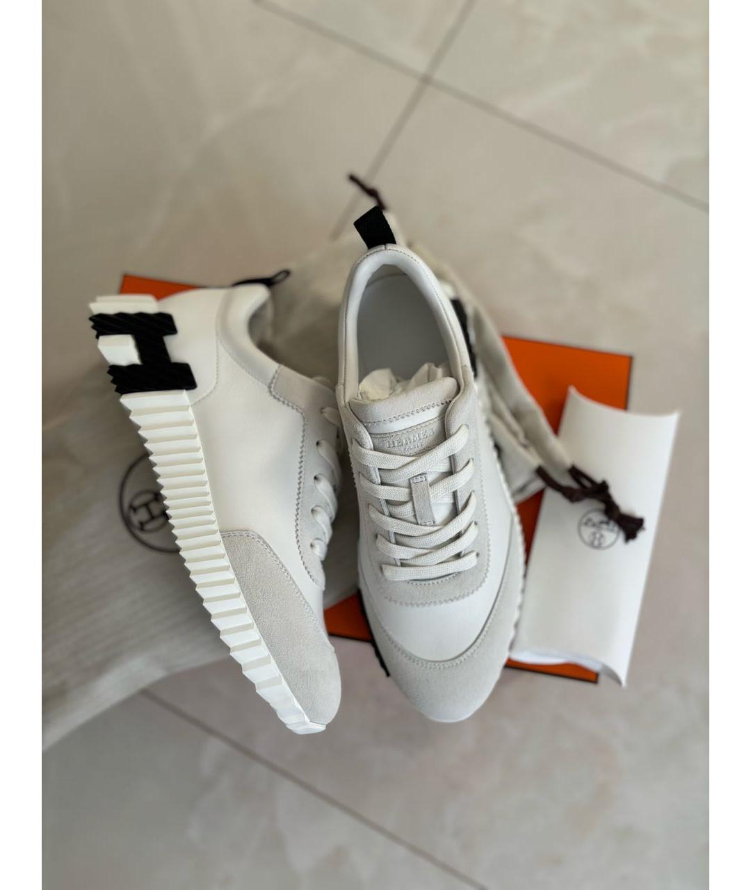 HERMES Белые кожаные кроссовки, фото 8