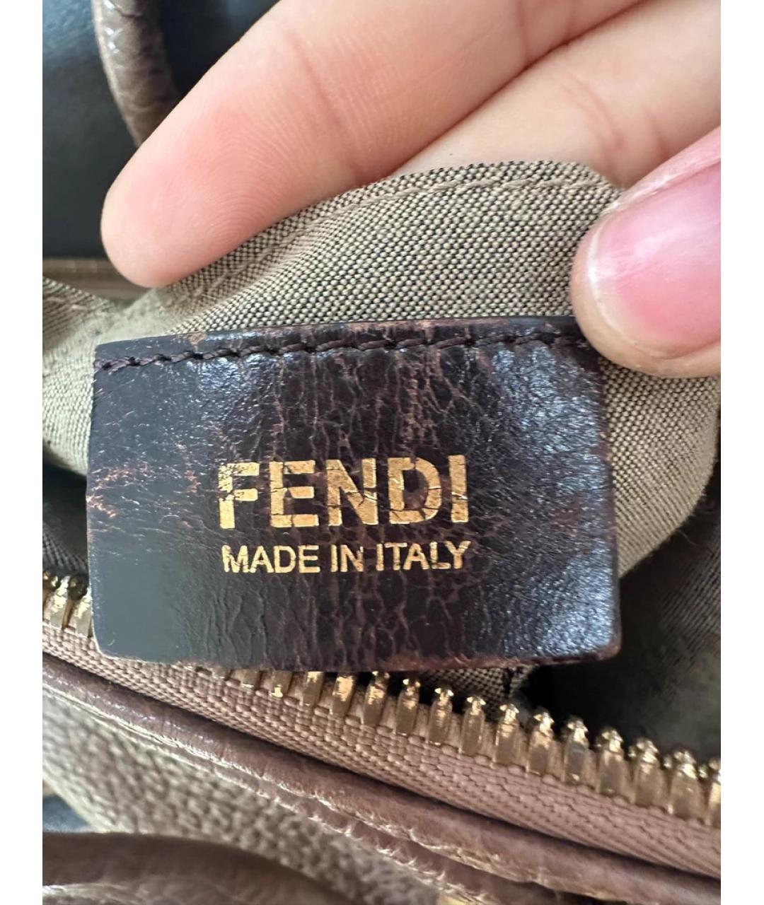 FENDI Коричневая кожаная сумка с короткими ручками, фото 9