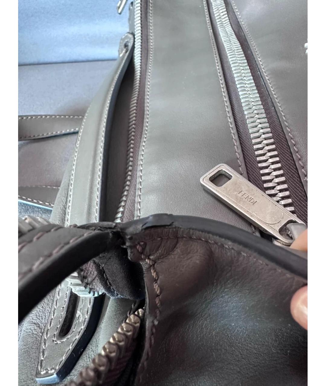 FENDI Серая кожаная сумка с короткими ручками, фото 9