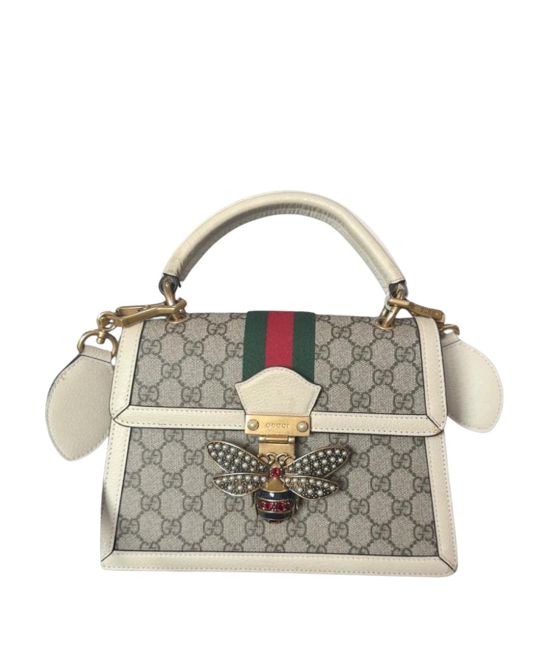 GUCCI Бежевая жаккардовая сумка с короткими ручками, фото 1