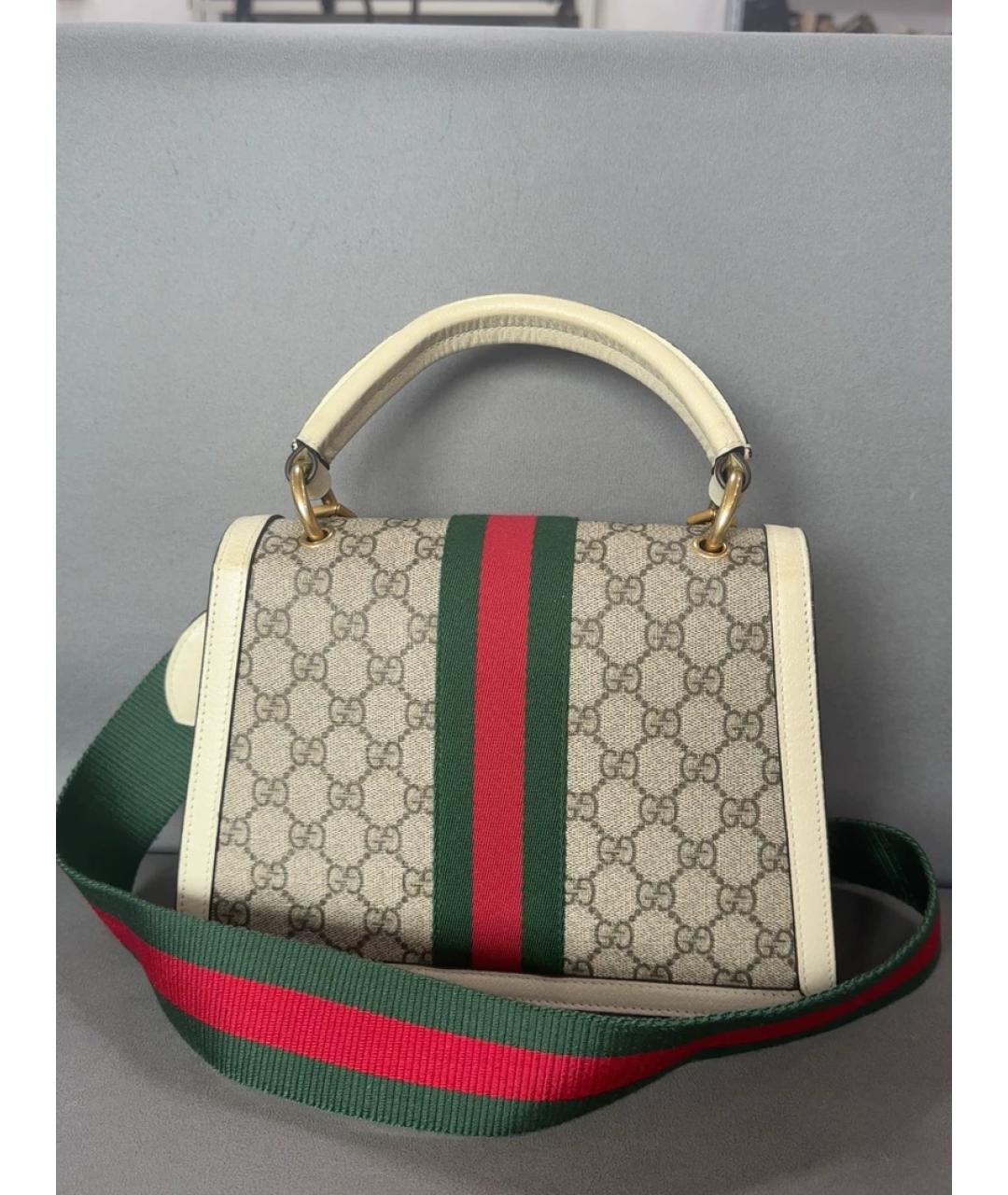 GUCCI Бежевая жаккардовая сумка с короткими ручками, фото 2