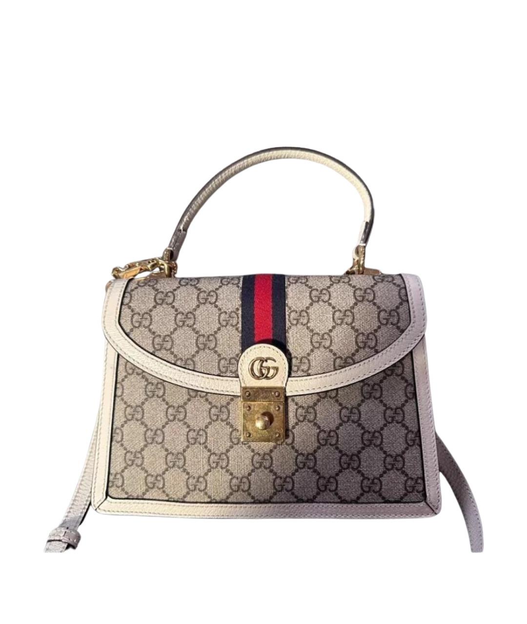 GUCCI Серая жаккардовая сумка с короткими ручками, фото 1