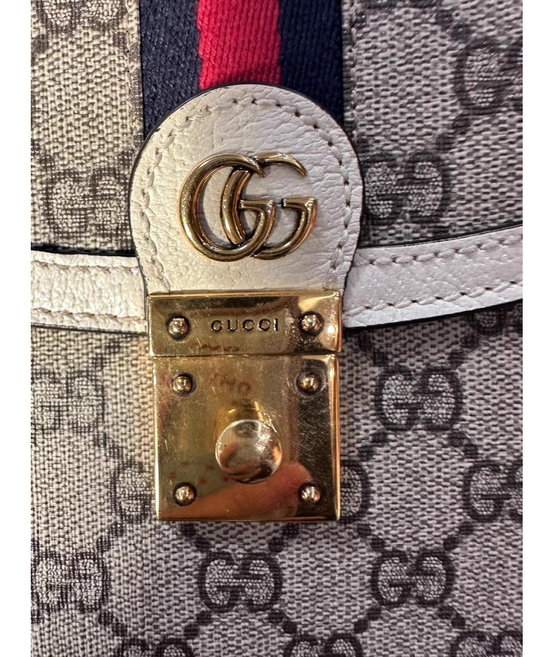 GUCCI Серая жаккардовая сумка с короткими ручками, фото 5