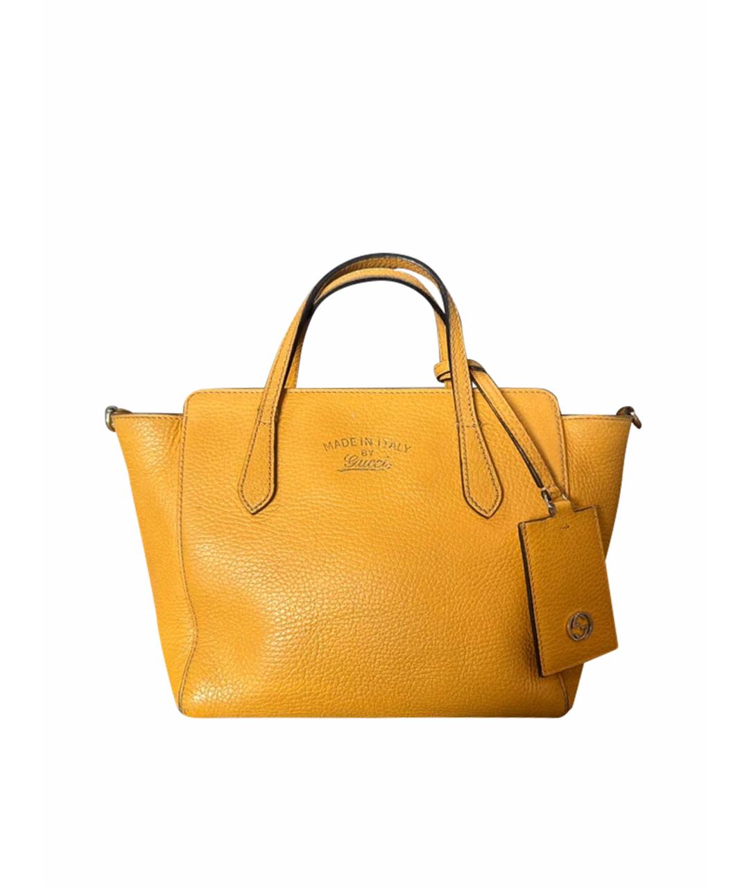 GUCCI Желтая кожаная сумка с короткими ручками, фото 1