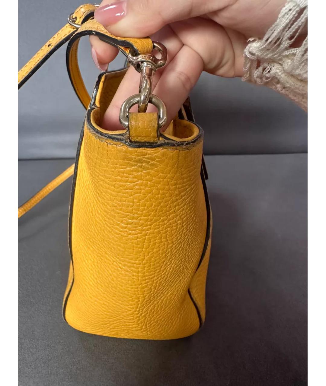 GUCCI Желтая кожаная сумка с короткими ручками, фото 5