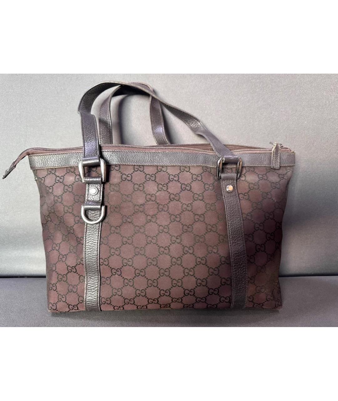 GUCCI Коричневая тканевая сумка тоут, фото 2