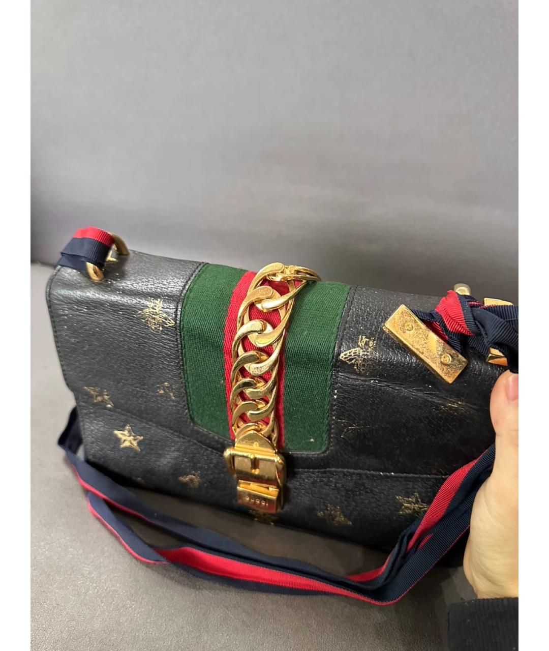 GUCCI Черная кожаная сумка через плечо, фото 5