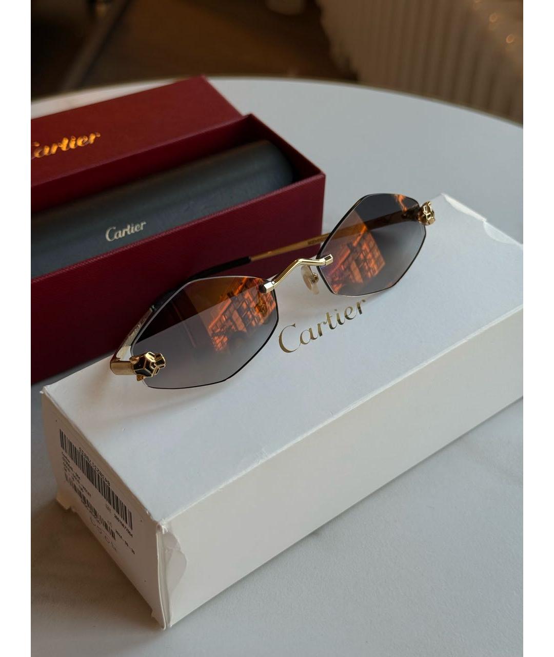 CARTIER Коричневые металлические солнцезащитные очки, фото 3