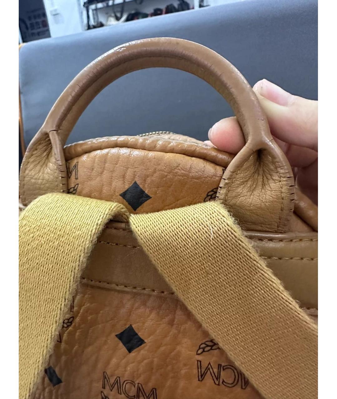 MCM Коричневая кожаная сумка с короткими ручками, фото 4