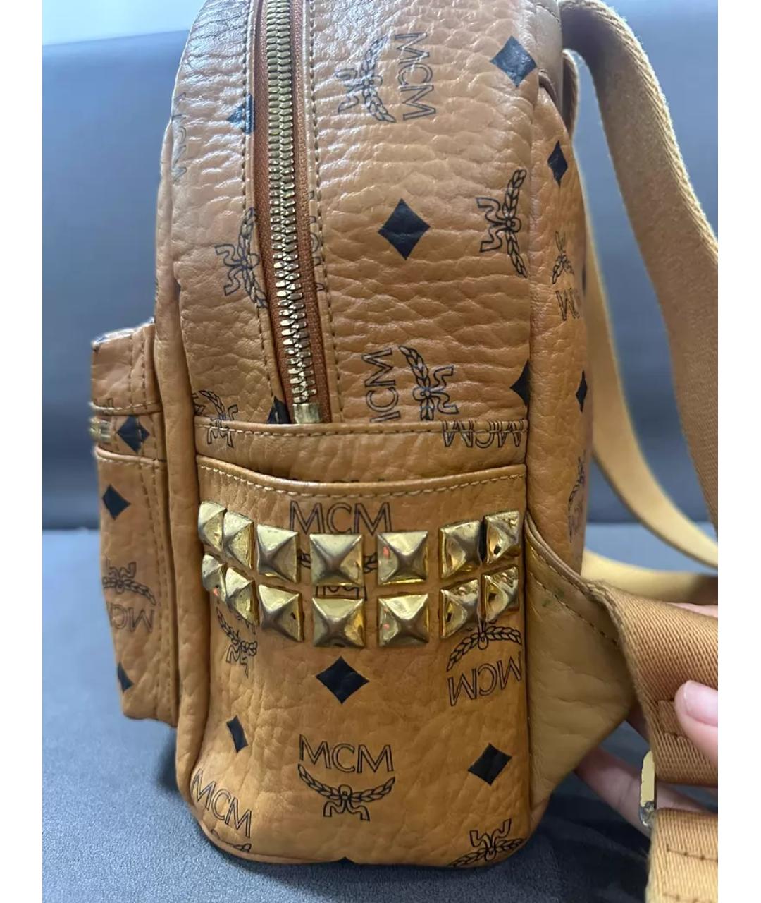 MCM Коричневая кожаная сумка с короткими ручками, фото 5