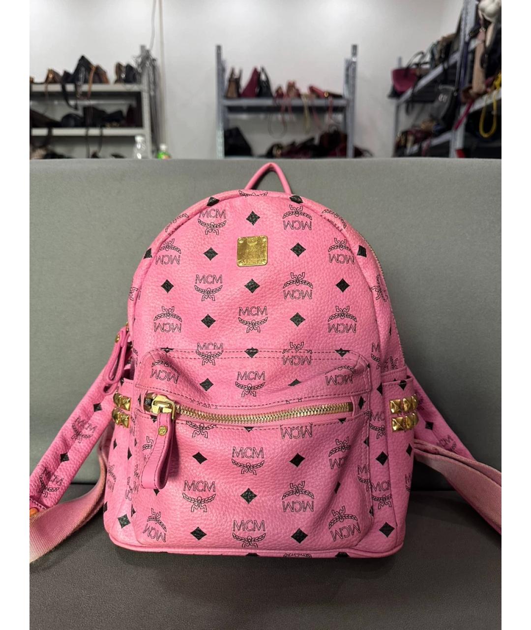 MCM Розовый кожаный рюкзак, фото 10