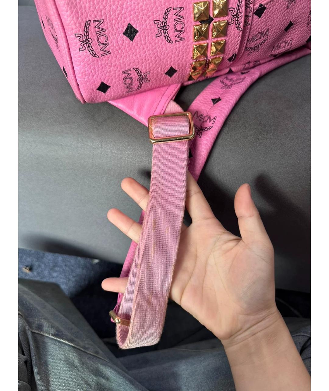MCM Розовый кожаный рюкзак, фото 7