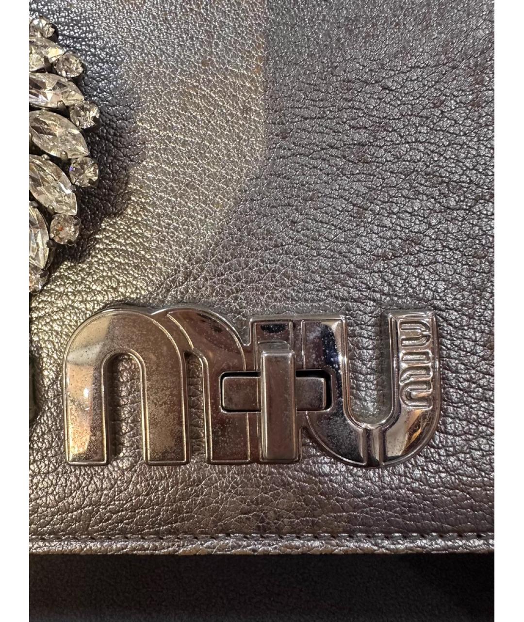 MIU MIU Серебряная кожаная сумка с короткими ручками, фото 5