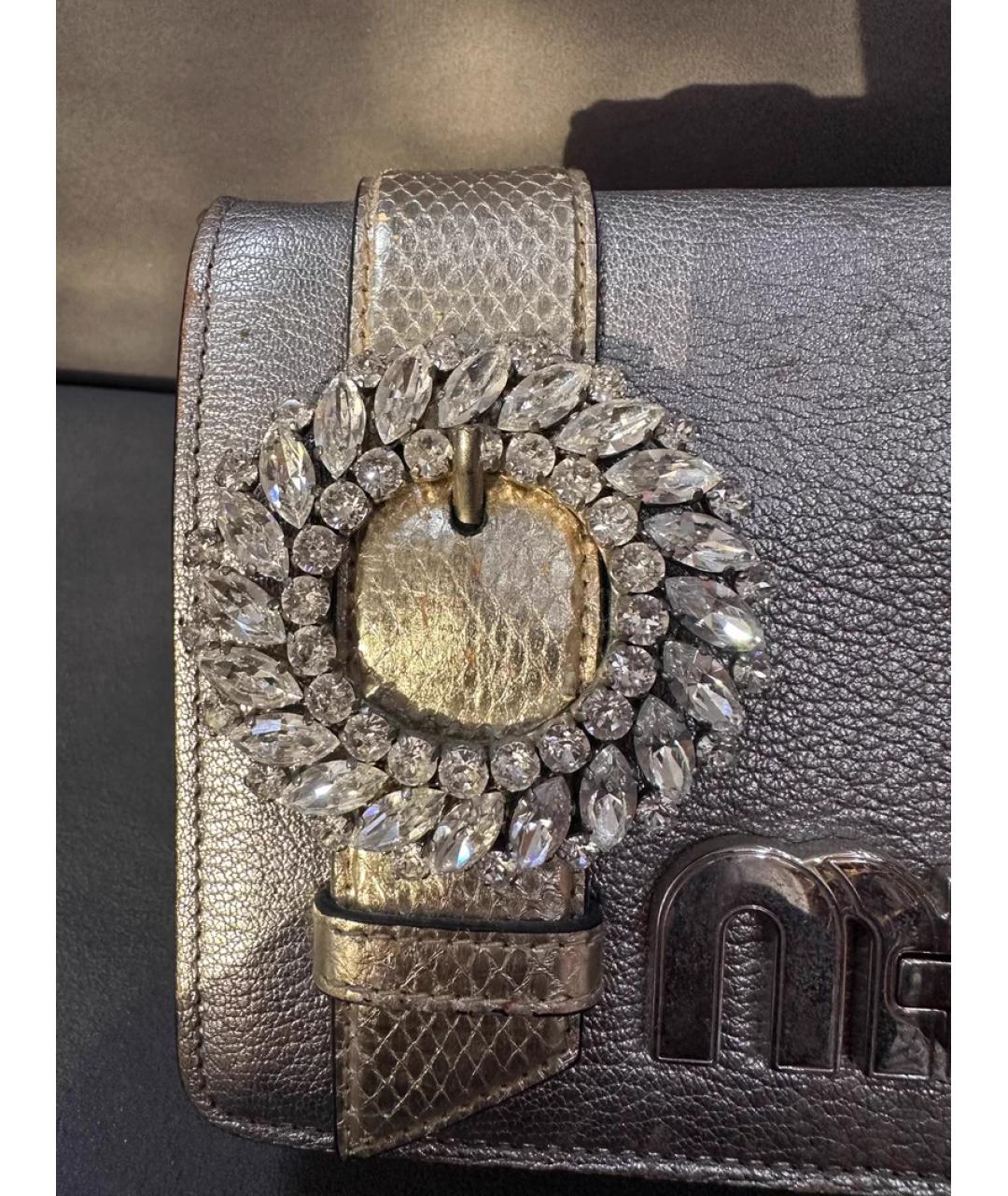 MIU MIU Серебряная кожаная сумка с короткими ручками, фото 4