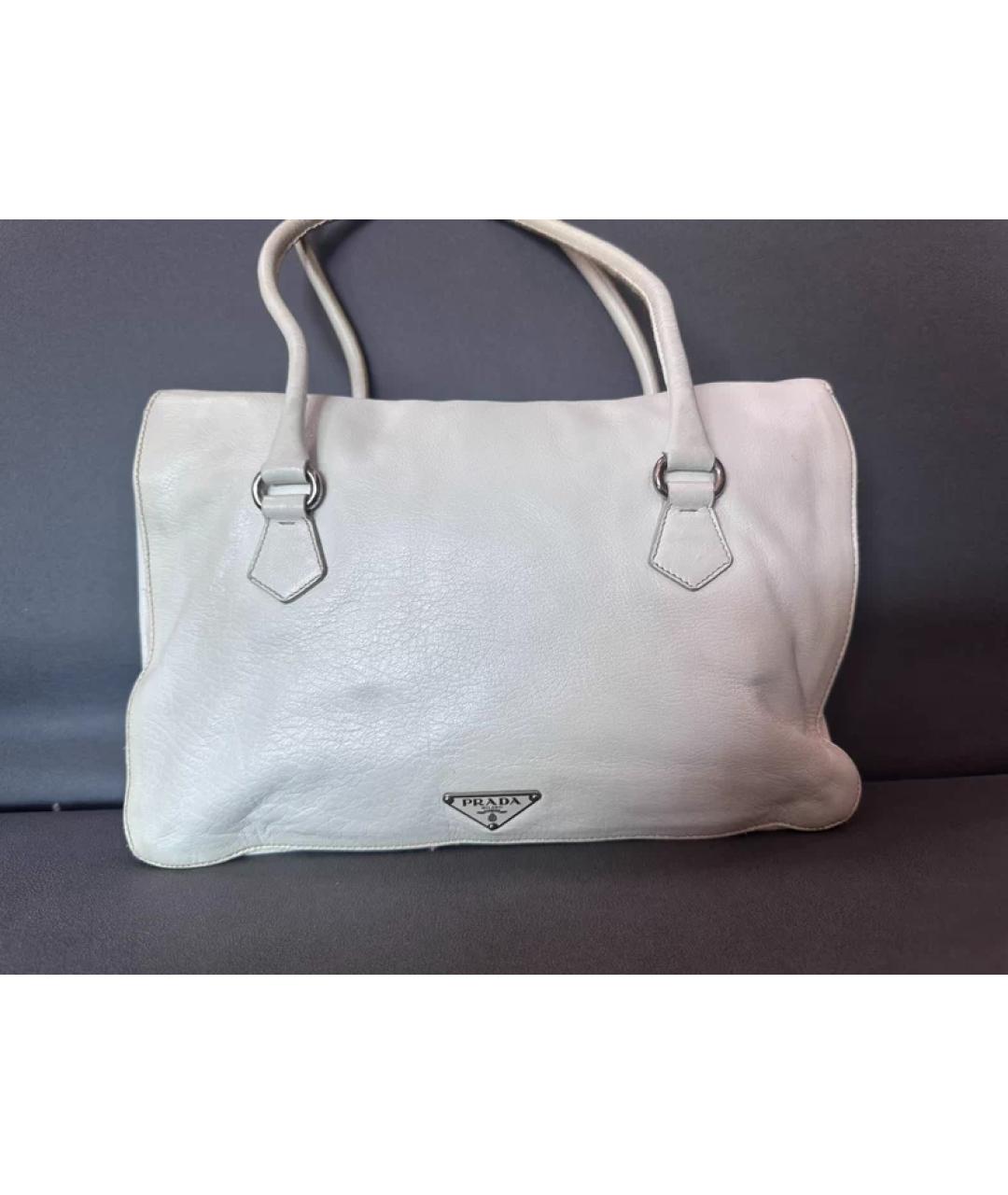 PRADA Белая кожаная сумка с короткими ручками, фото 2