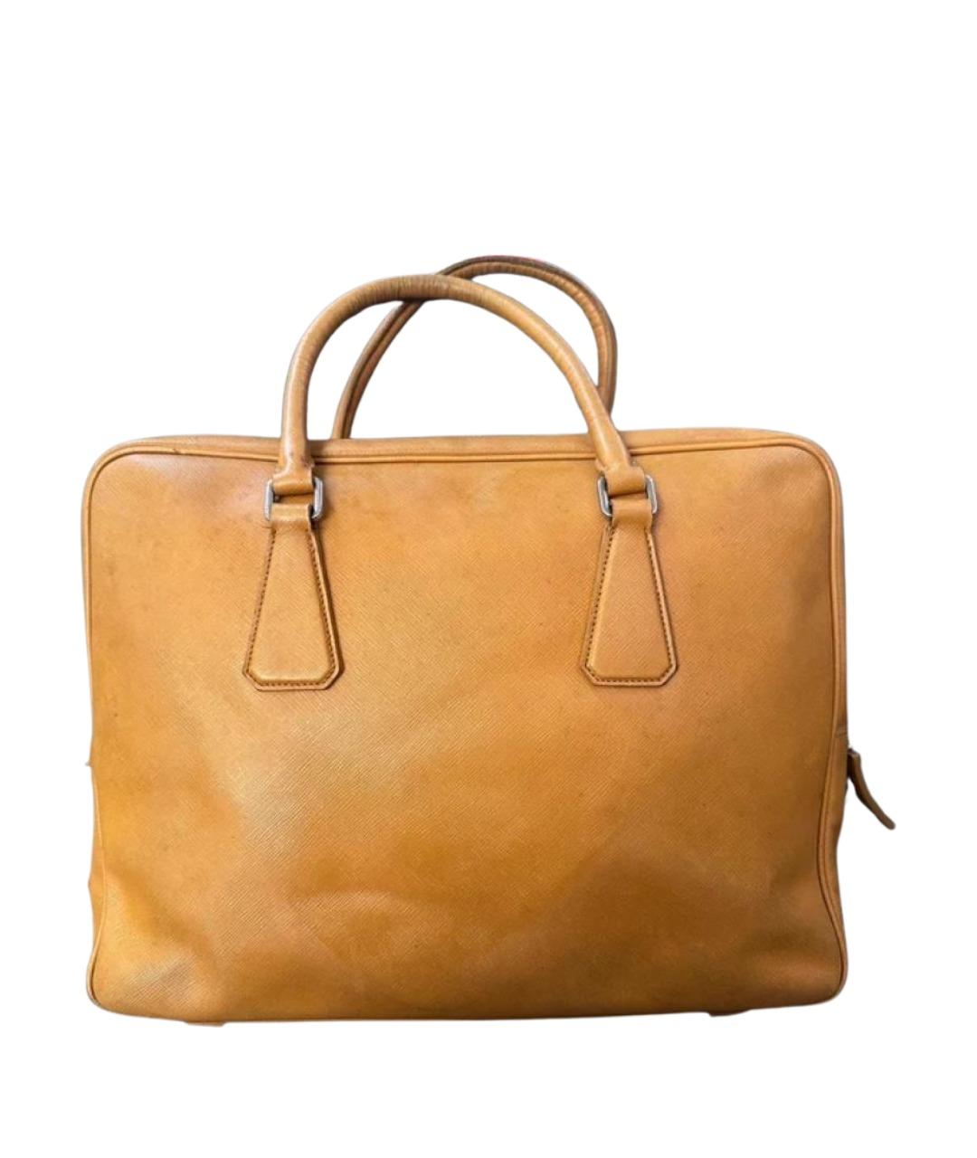 PRADA Горчичная кожаная сумка с короткими ручками, фото 1