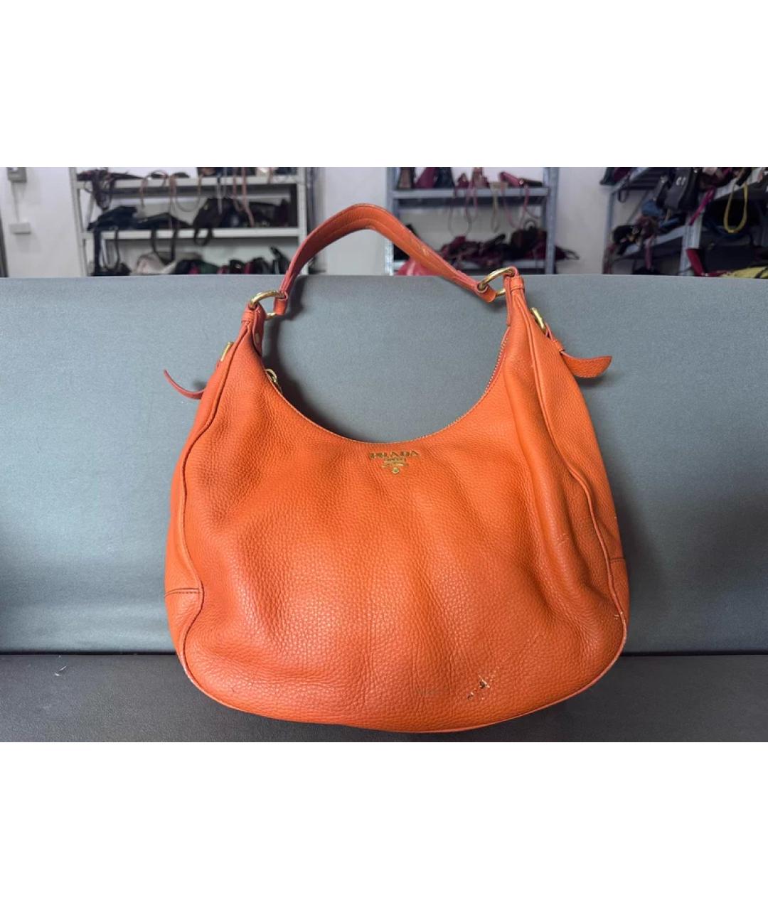 PRADA Оранжевая кожаная сумка с короткими ручками, фото 10