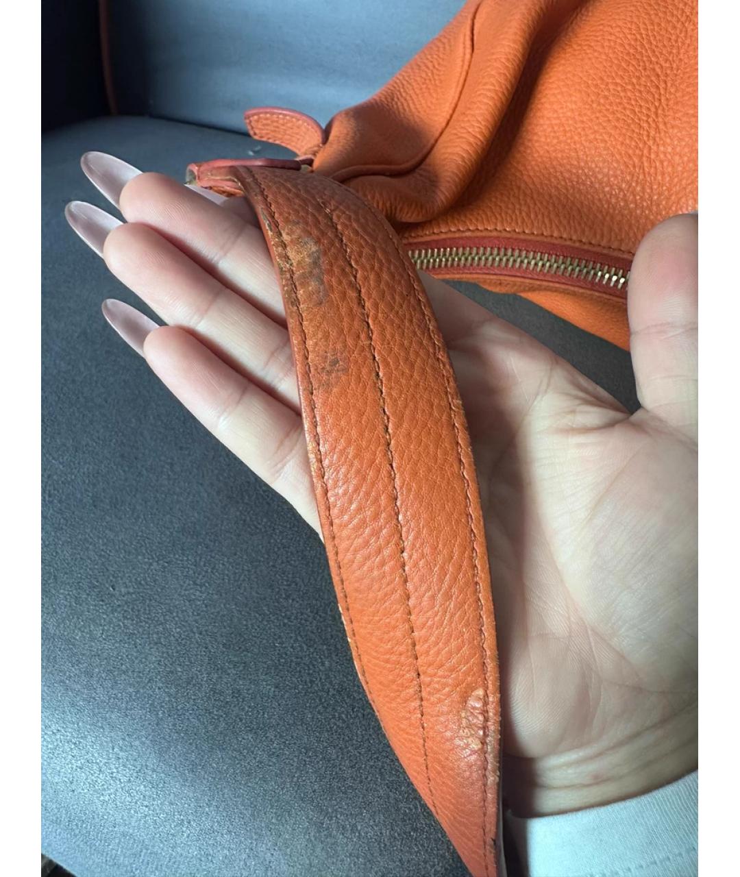 PRADA Оранжевая кожаная сумка с короткими ручками, фото 8
