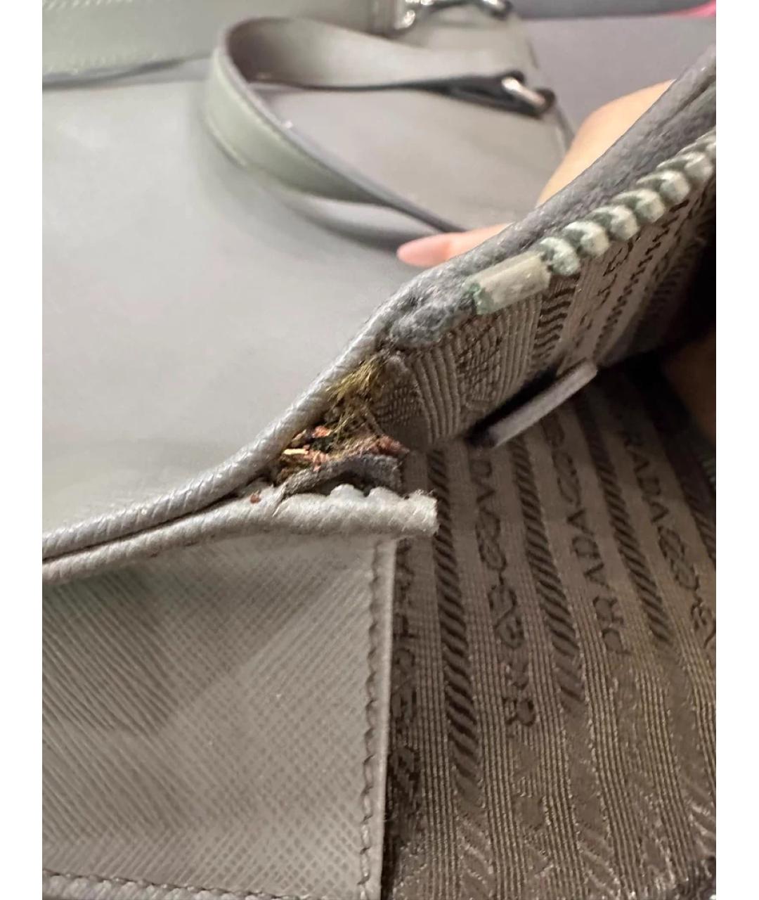 PRADA Серая кожаная сумка с короткими ручками, фото 6