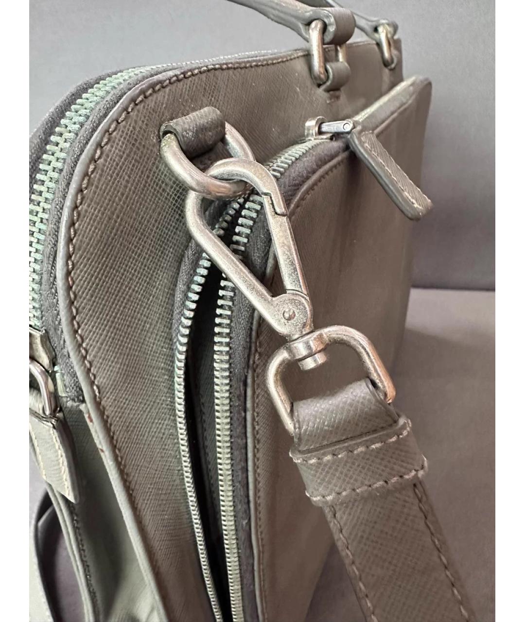 PRADA Серая кожаная сумка с короткими ручками, фото 8