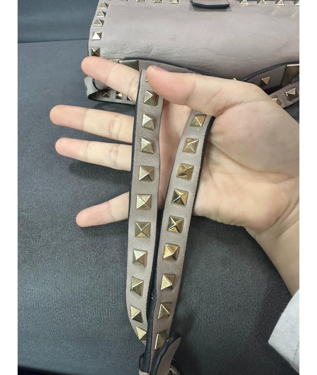 VALENTINO Бежевая кожаная сумка с короткими ручками, фото 4