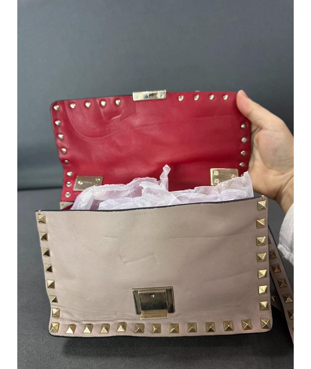 VALENTINO Бежевая кожаная сумка с короткими ручками, фото 5