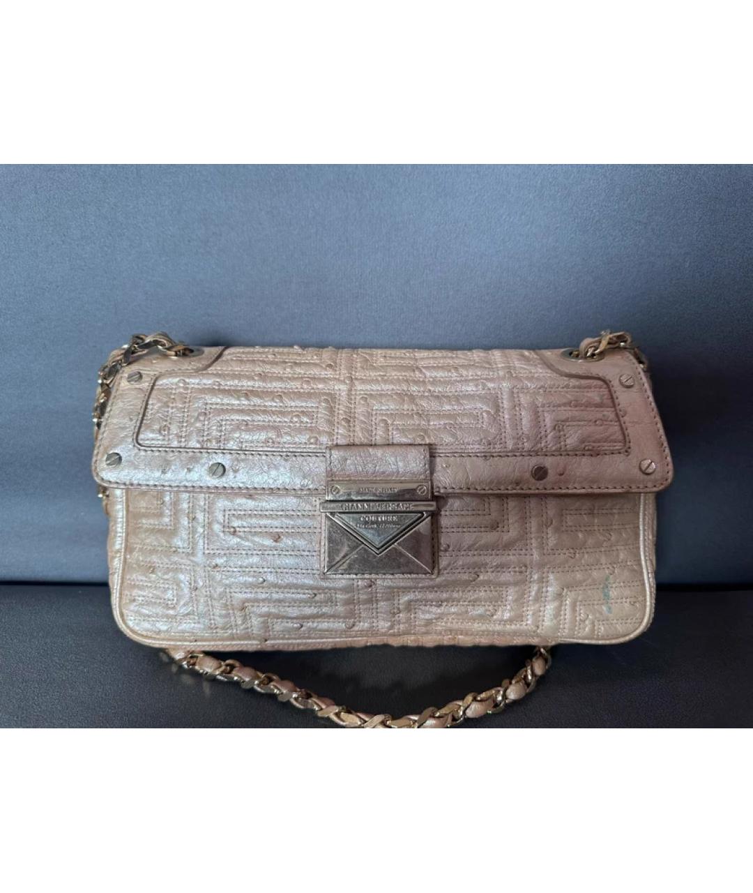 VERSACE Бежевая сумка с короткими ручками из экзотической кожи, фото 10