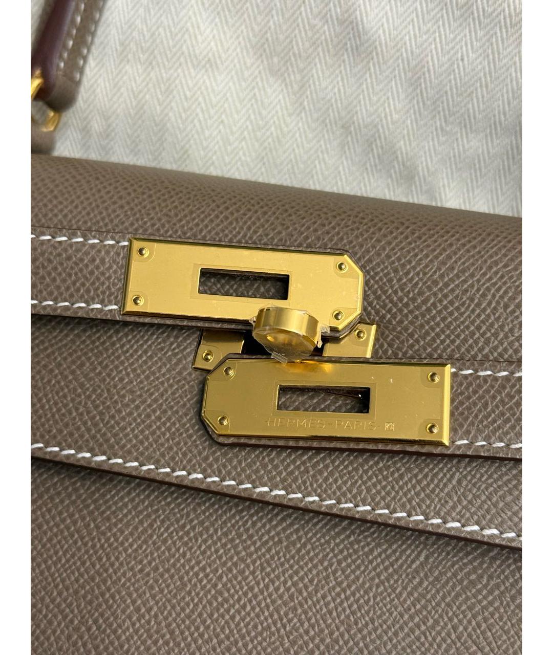 HERMES Коричневая кожаная сумка с короткими ручками, фото 3