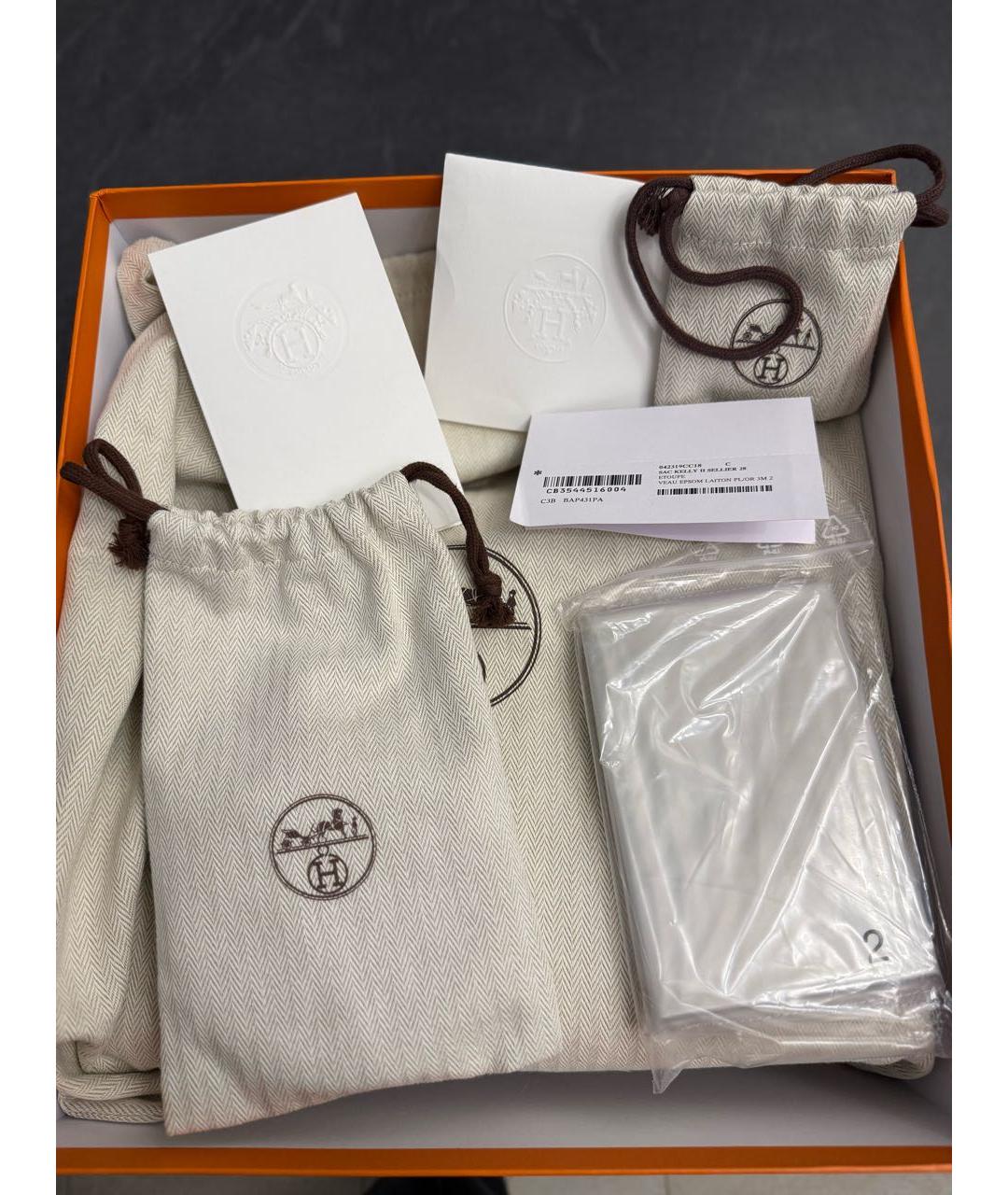 HERMES Коричневая кожаная сумка с короткими ручками, фото 5