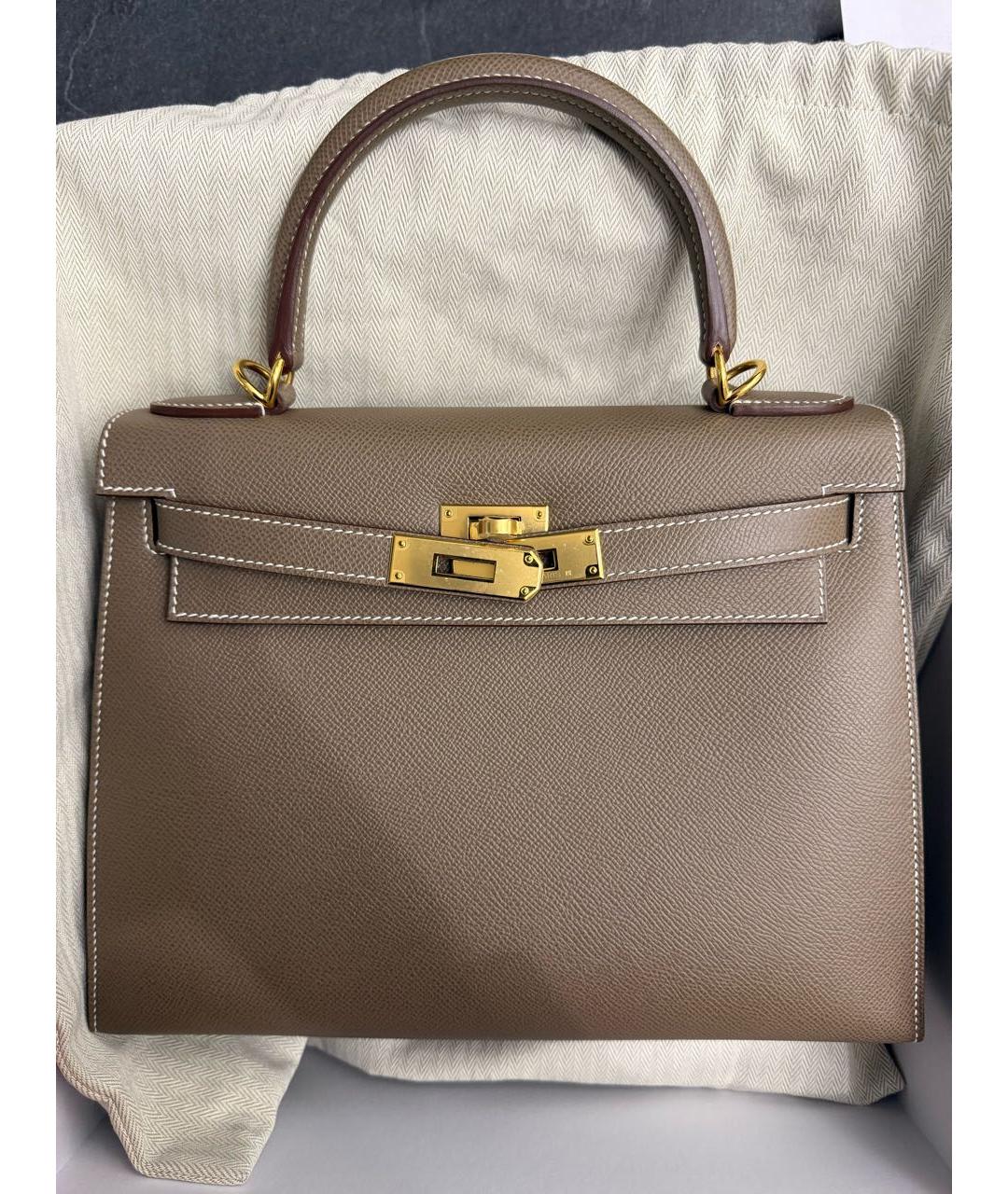 HERMES Коричневая кожаная сумка с короткими ручками, фото 2