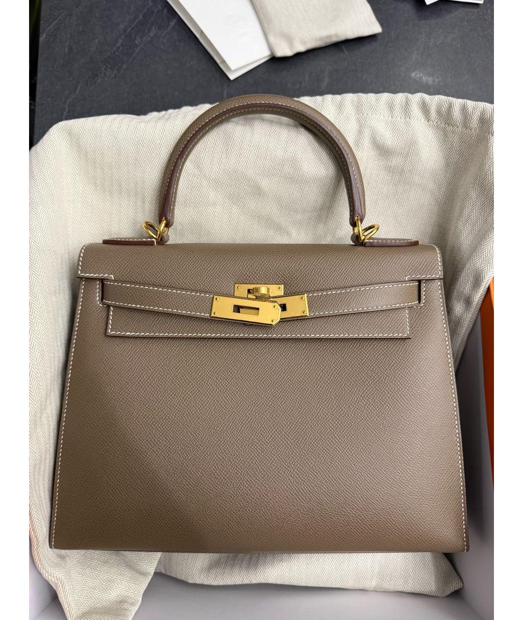 HERMES Коричневая кожаная сумка с короткими ручками, фото 6