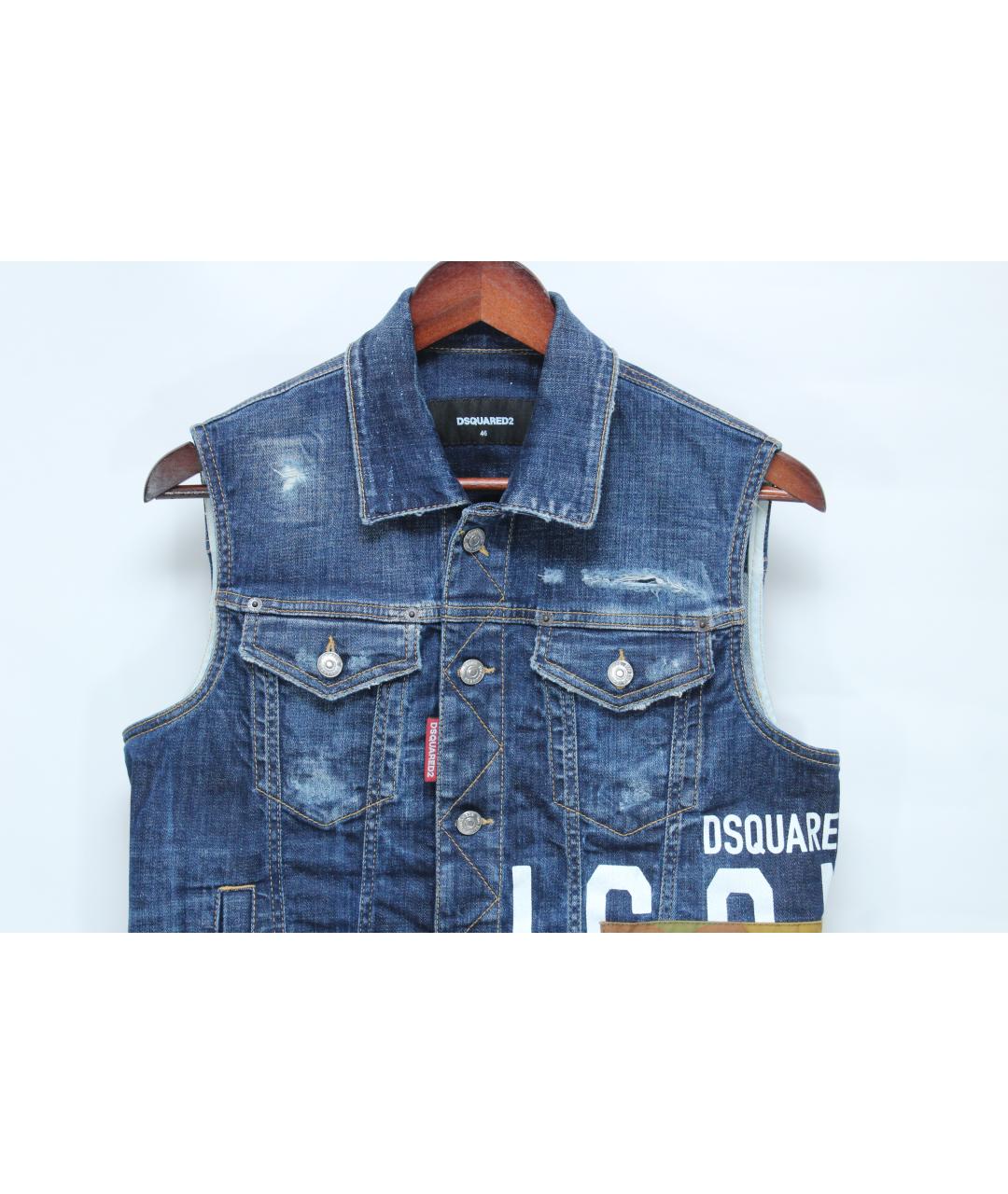 DSQUARED2 Синяя хлопко-эластановая жилетка, фото 3