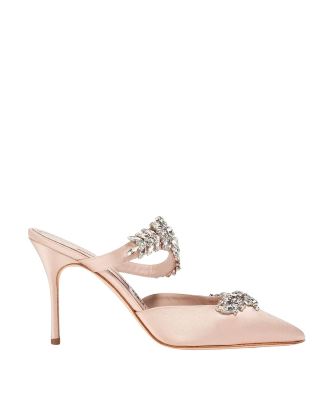 MANOLO BLAHNIK Розовые текстильные мюли, фото 1