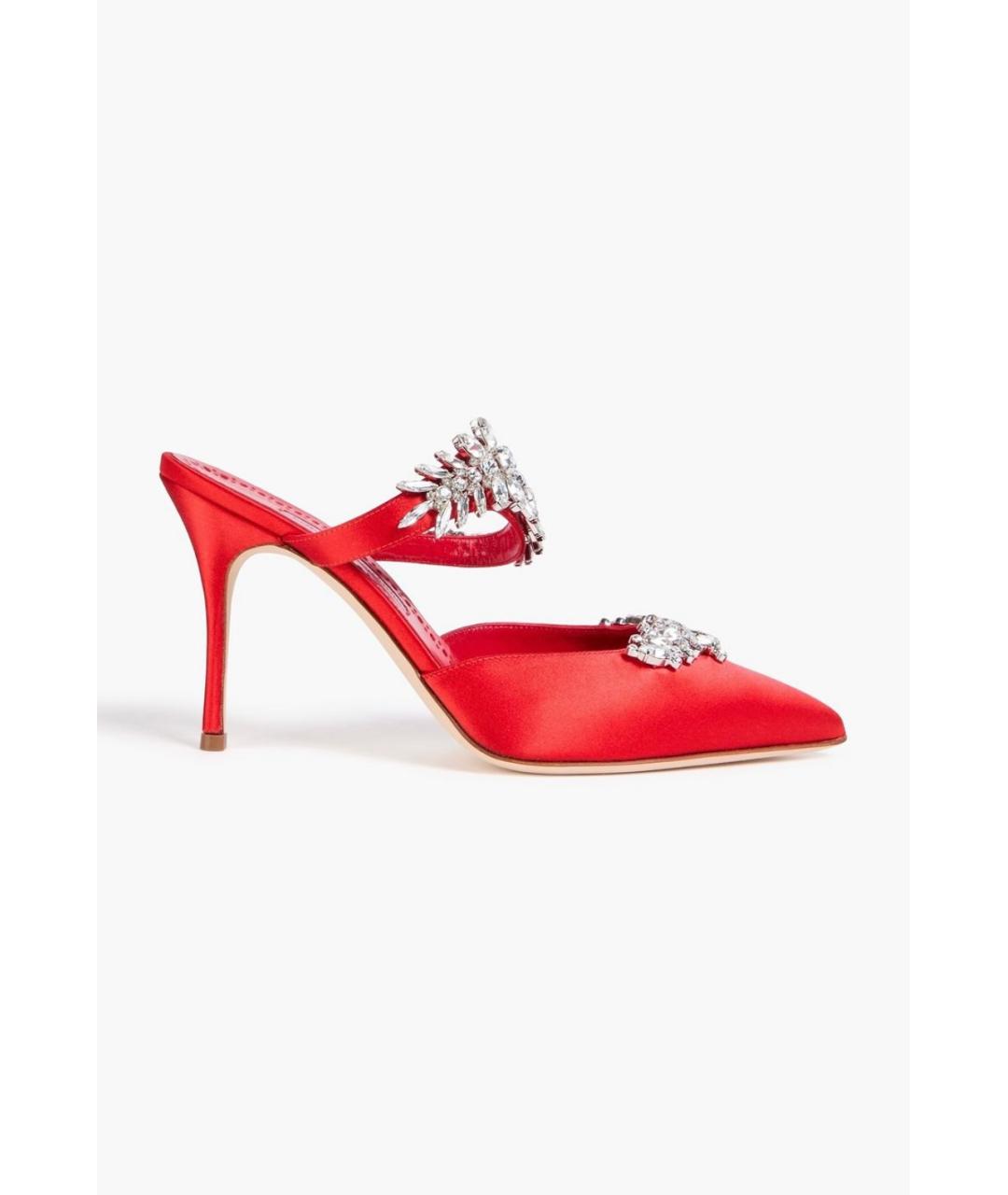 MANOLO BLAHNIK Красные текстильные мюли, фото 5