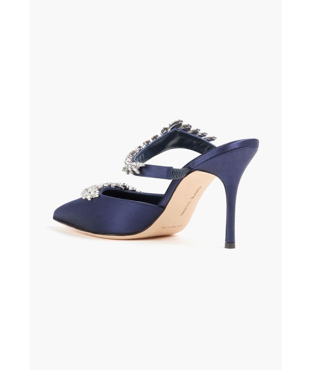 MANOLO BLAHNIK Темно-синие текстильные мюли, фото 3