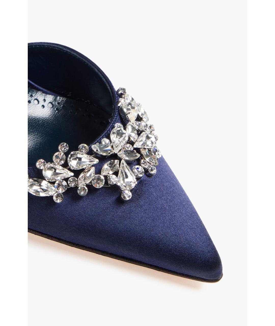 MANOLO BLAHNIK Темно-синие текстильные мюли, фото 4