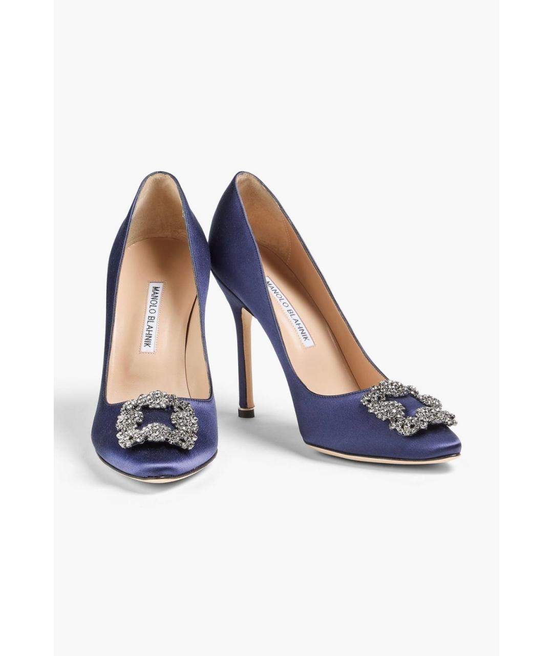 MANOLO BLAHNIK Темно-синие текстильные туфли, фото 2