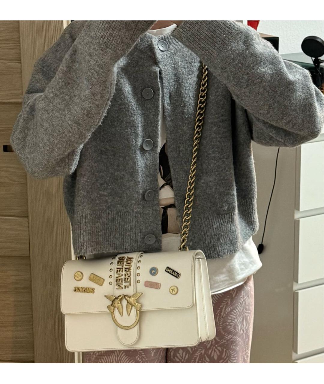 PINKO Белая кожаная сумка через плечо, фото 8