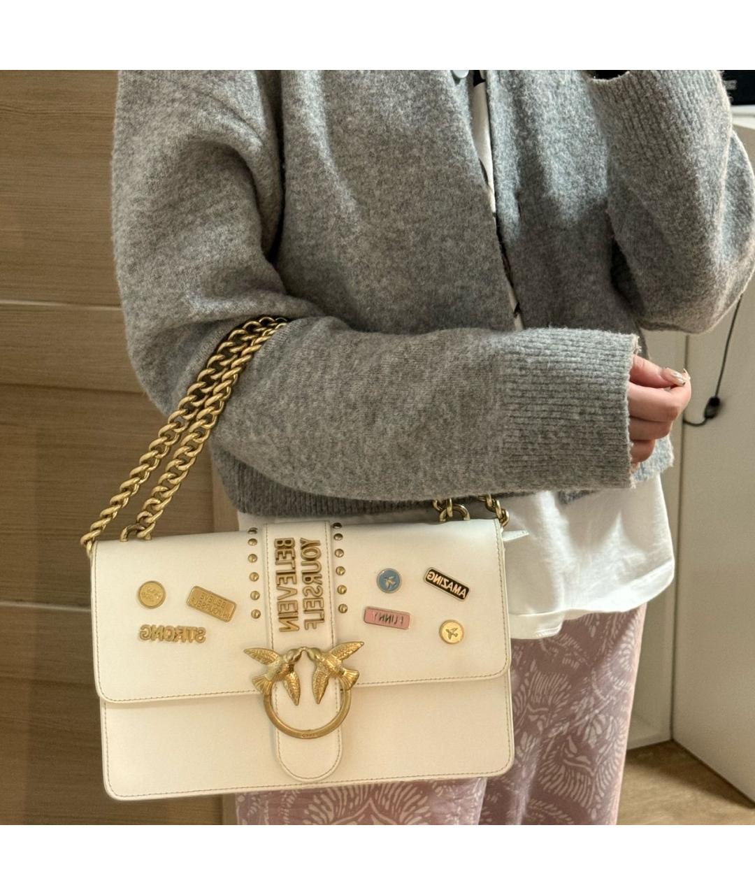 PINKO Белая кожаная сумка через плечо, фото 4