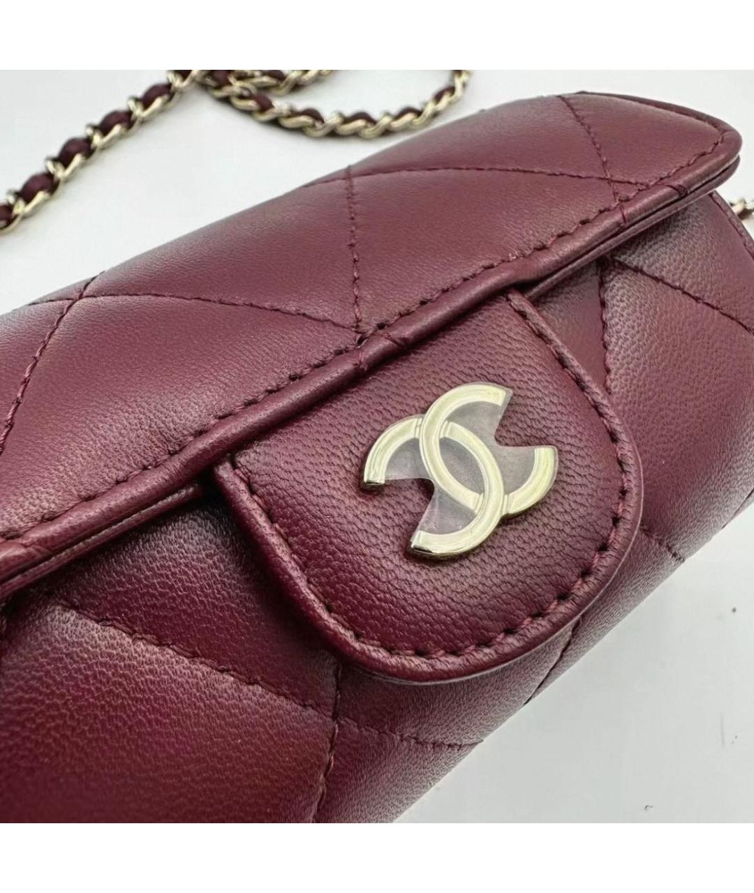 CHANEL Бордовая кожаная сумка через плечо, фото 5