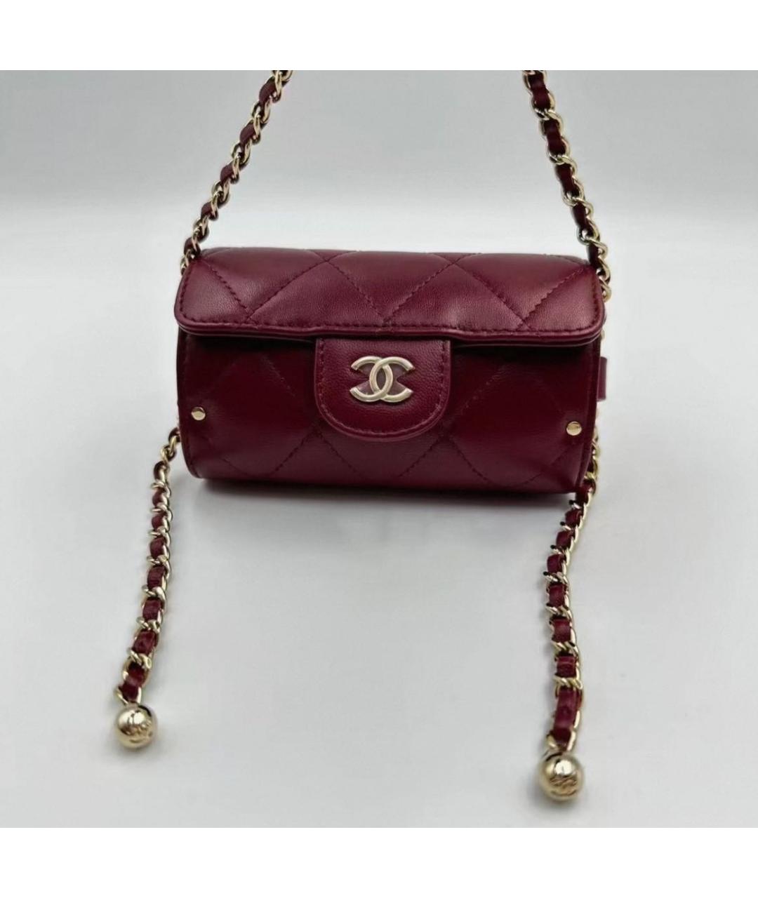 CHANEL Бордовая кожаная сумка через плечо, фото 2