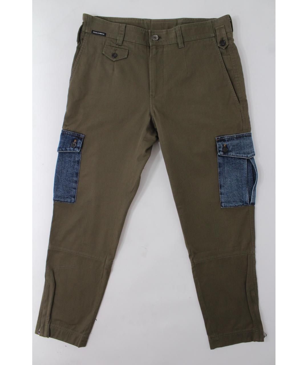 DOLCE&GABBANA Хаки хлопковые повседневные брюки, фото 10