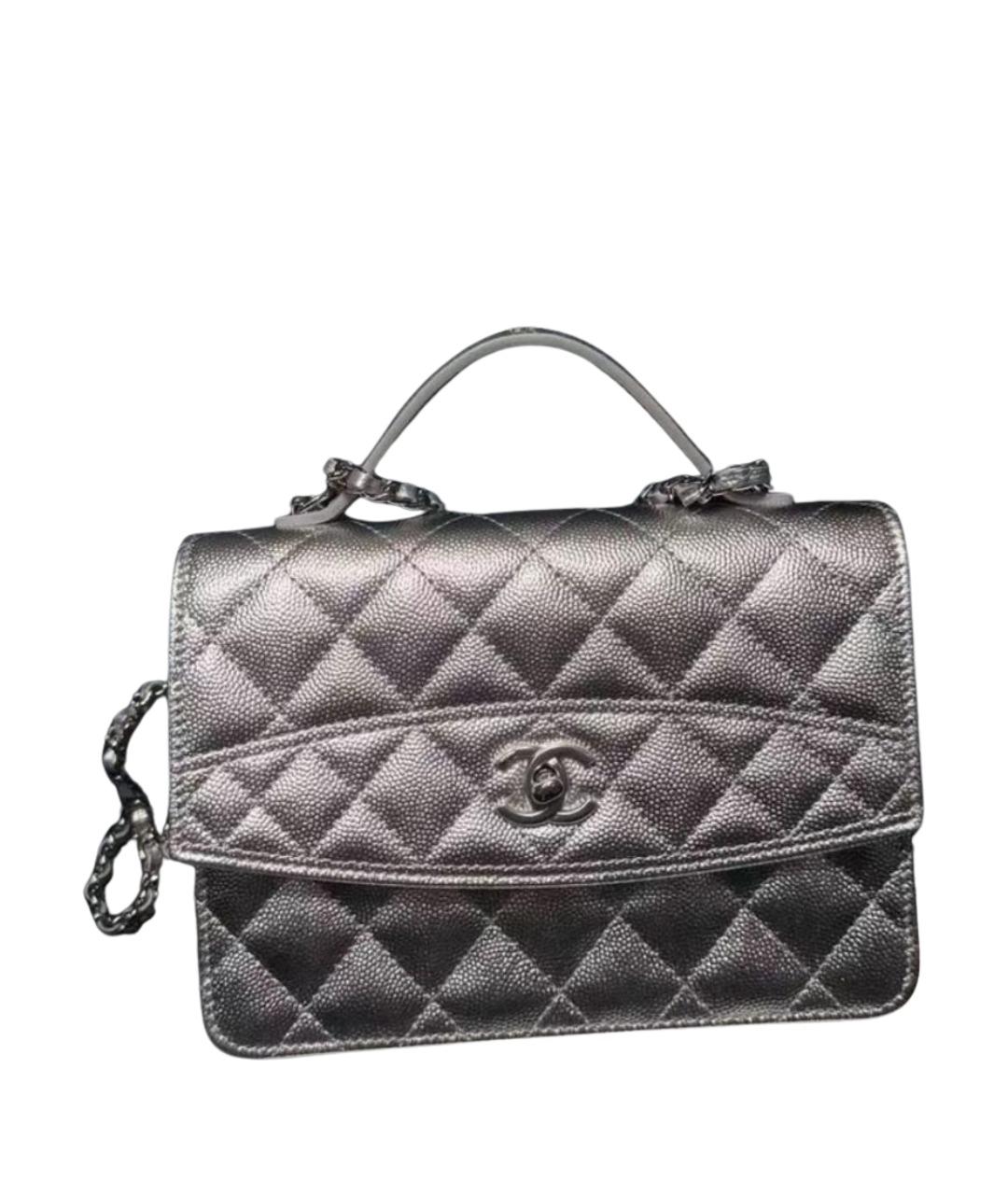 CHANEL Серебряная кожаная сумка через плечо, фото 1