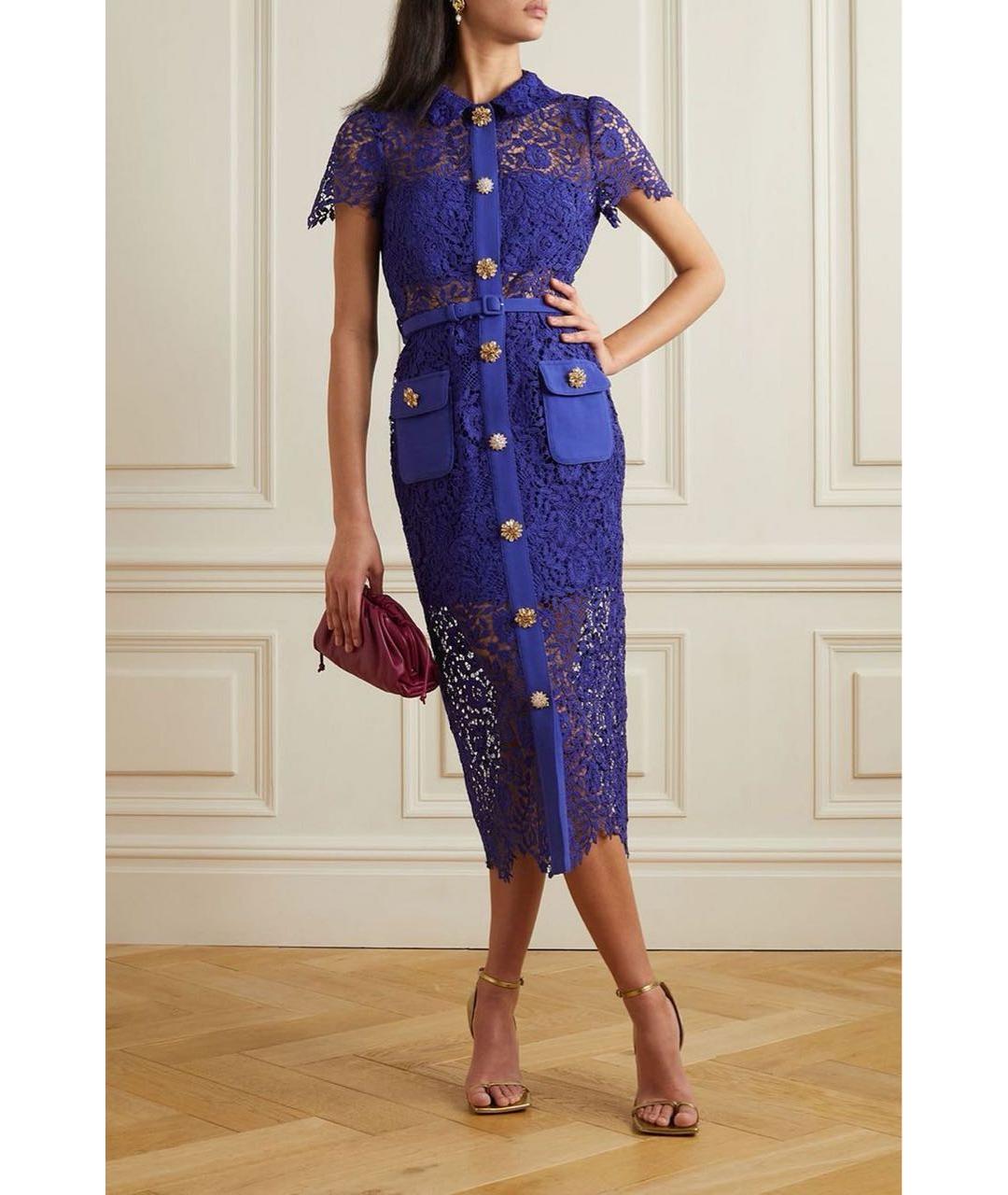 SELF-PORTRAIT Синее кружевное коктейльное платье, фото 2