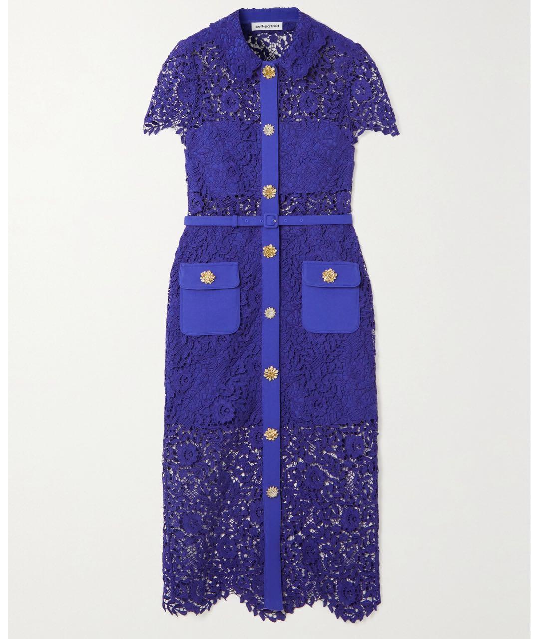 SELF-PORTRAIT Синее кружевное коктейльное платье, фото 3