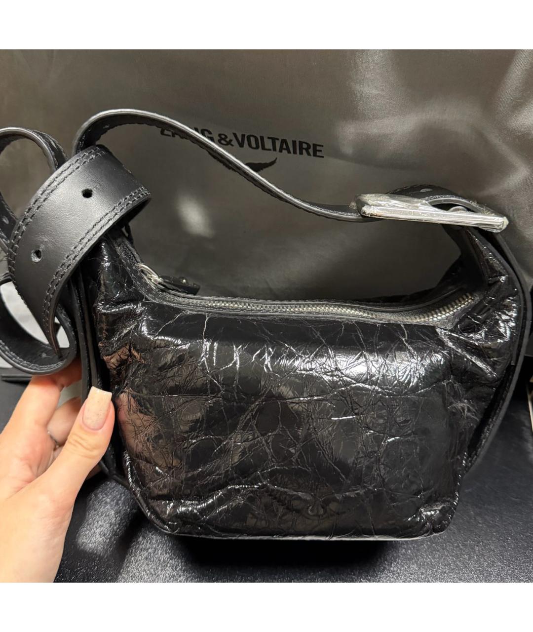 ZADIG & VOLTAIRE Черная сумка через плечо из лакированной кожи, фото 8