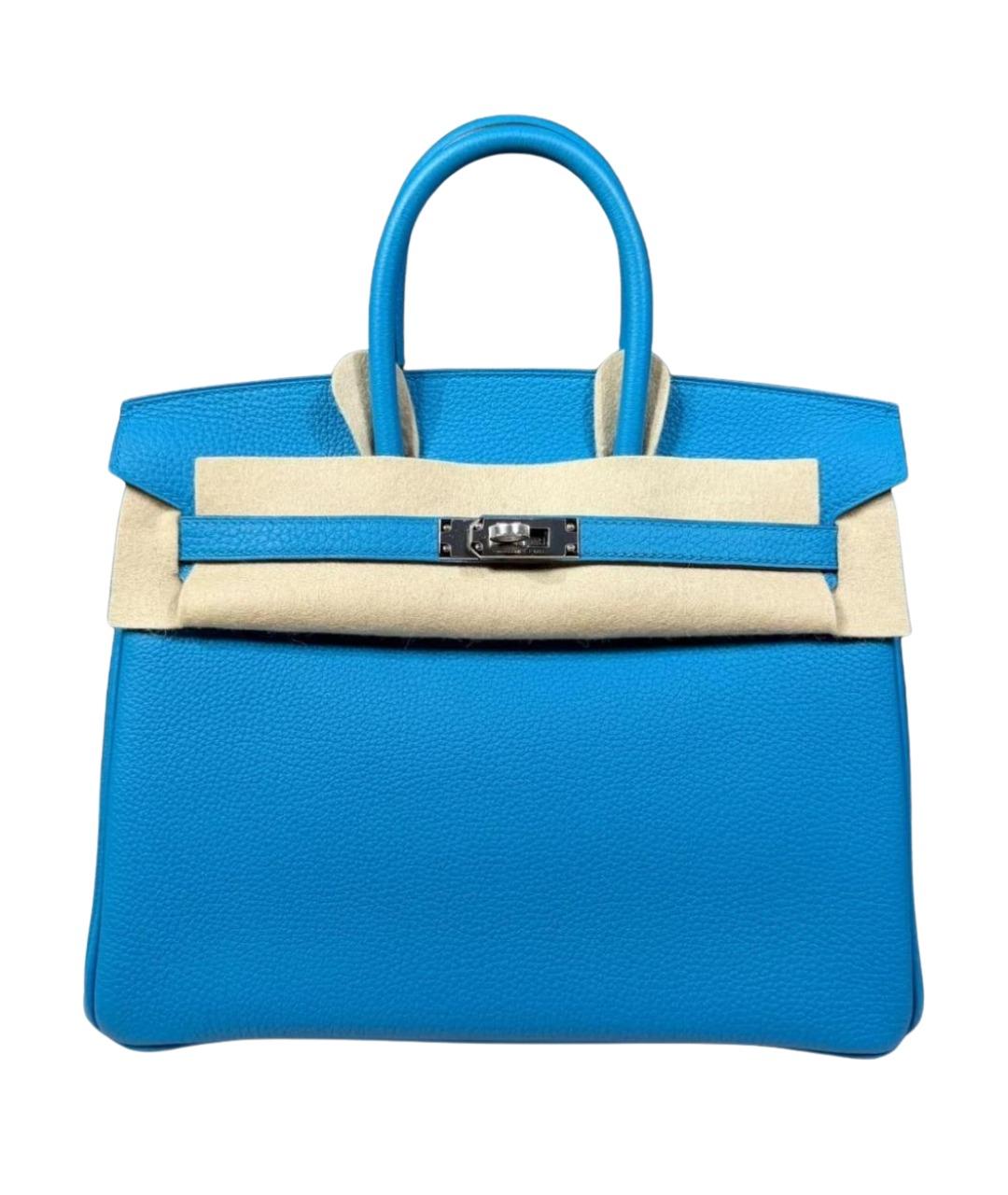 HERMES Синяя кожаная сумка с короткими ручками, фото 1