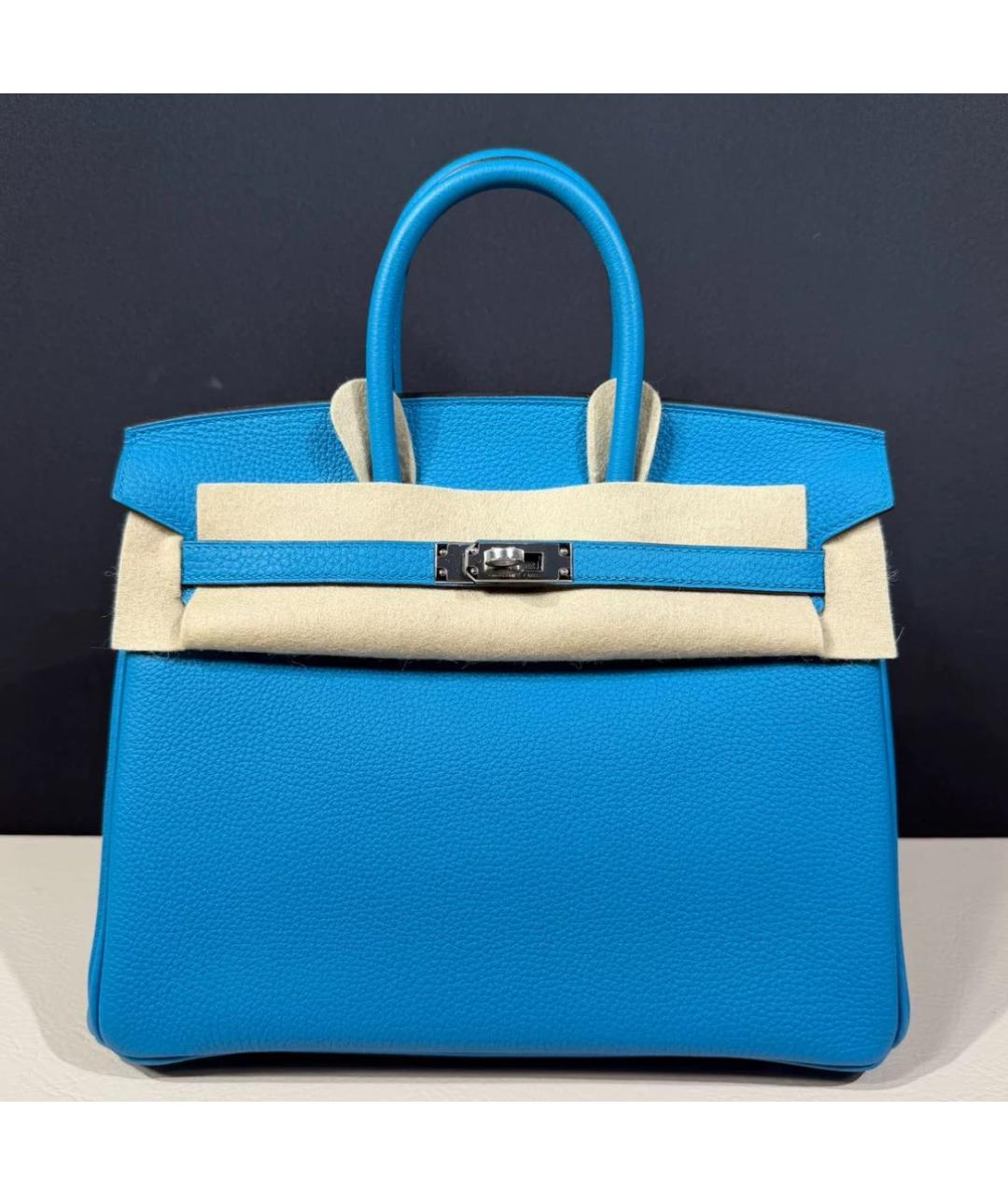 HERMES Синяя кожаная сумка с короткими ручками, фото 9